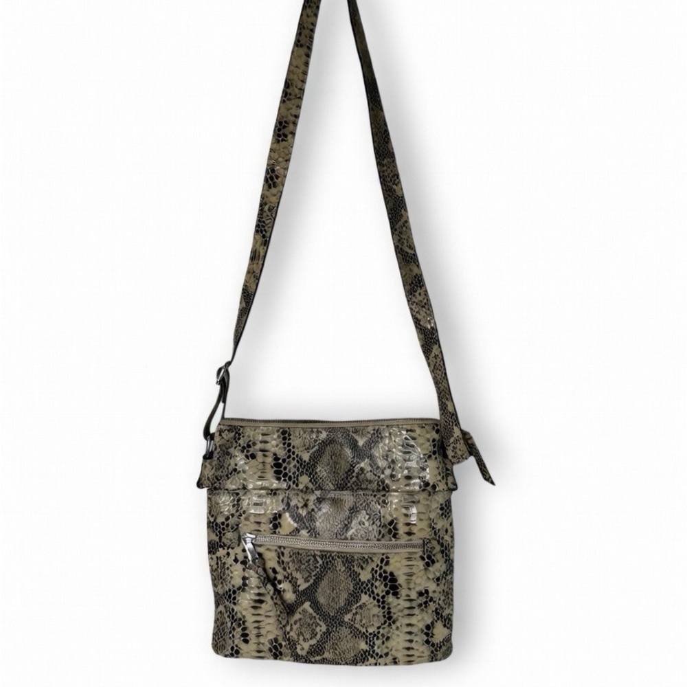 Danier Tan Leather Snakeskin Pattern Crossbody Bag